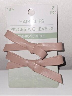 2pc Bow Hair Clips Pink Faux Leather Barrettes Fashion Hair Accessories NEW